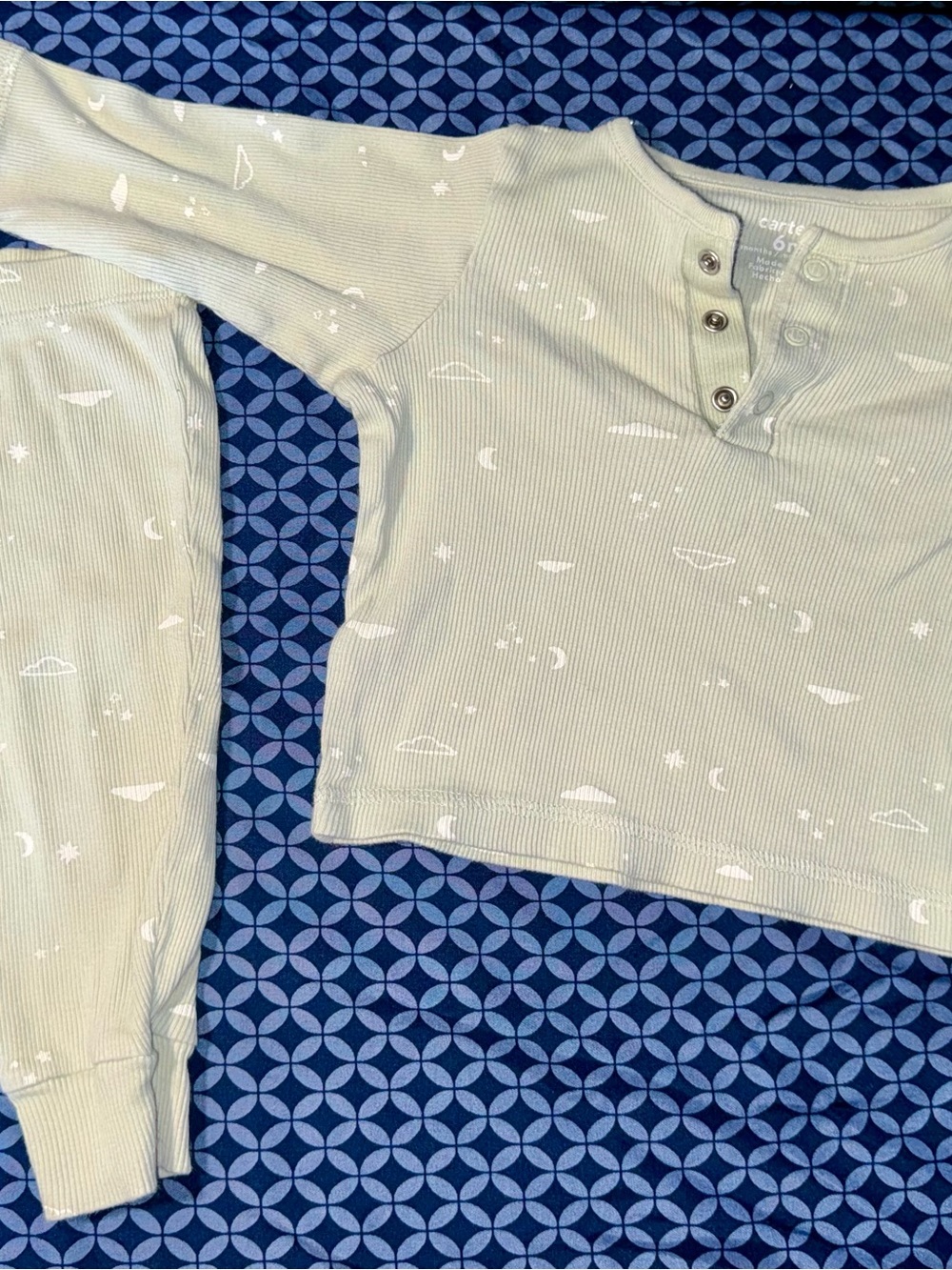 Carter's Sage Green Ribbed Pajama Set with White Moon & Cloud Motif